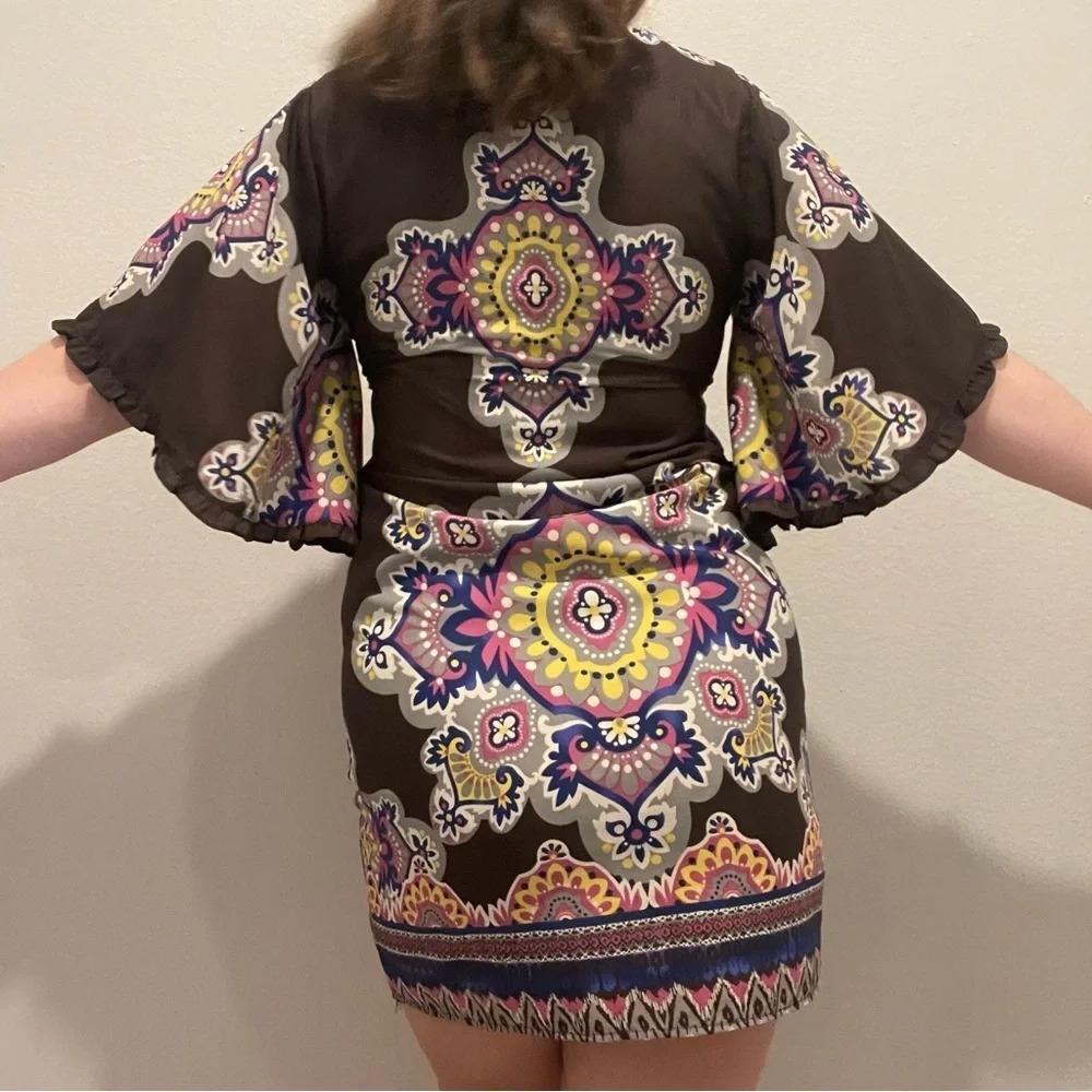 Anthropologie Uncle Frank disco 70s mandala print bell sleeve shift dress medium - Picture 2 of 12